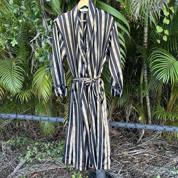 Victoria's Secret Gold Black Stripe Satin Long Robe Heart Label Regal Size XS/S - Picture 1 of 11